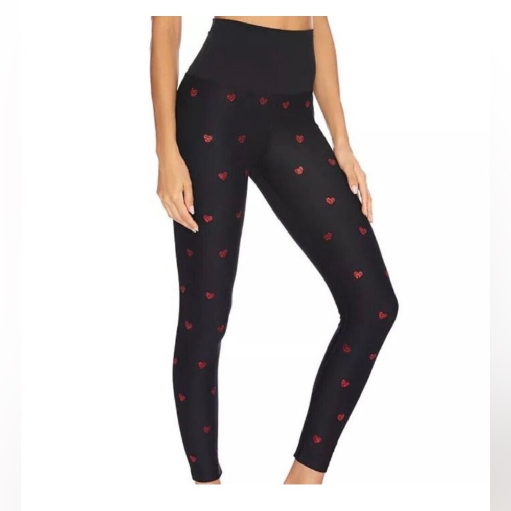 Beach Riot Black High-Waist Leggings with Red Heart Print